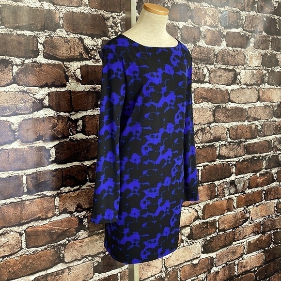 Nicole Miller Dress Long Sleeves Blue Black Knee Length Size Large - Picture 5 of 12